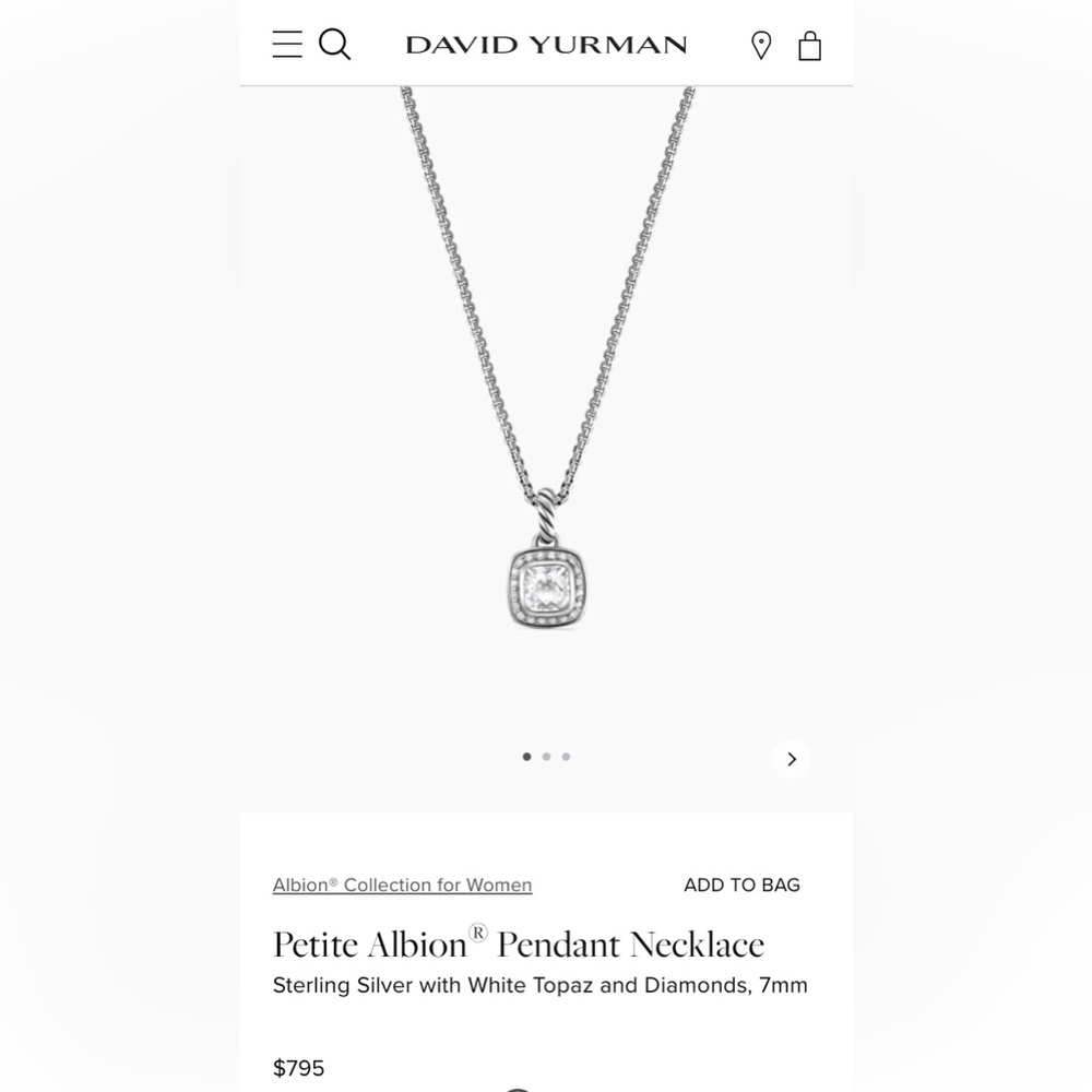 Authentic David Yurman Petite Albion White Topaz Diamond Sterling Necklace 🤍🩶🌻 - Picture 5 of 14